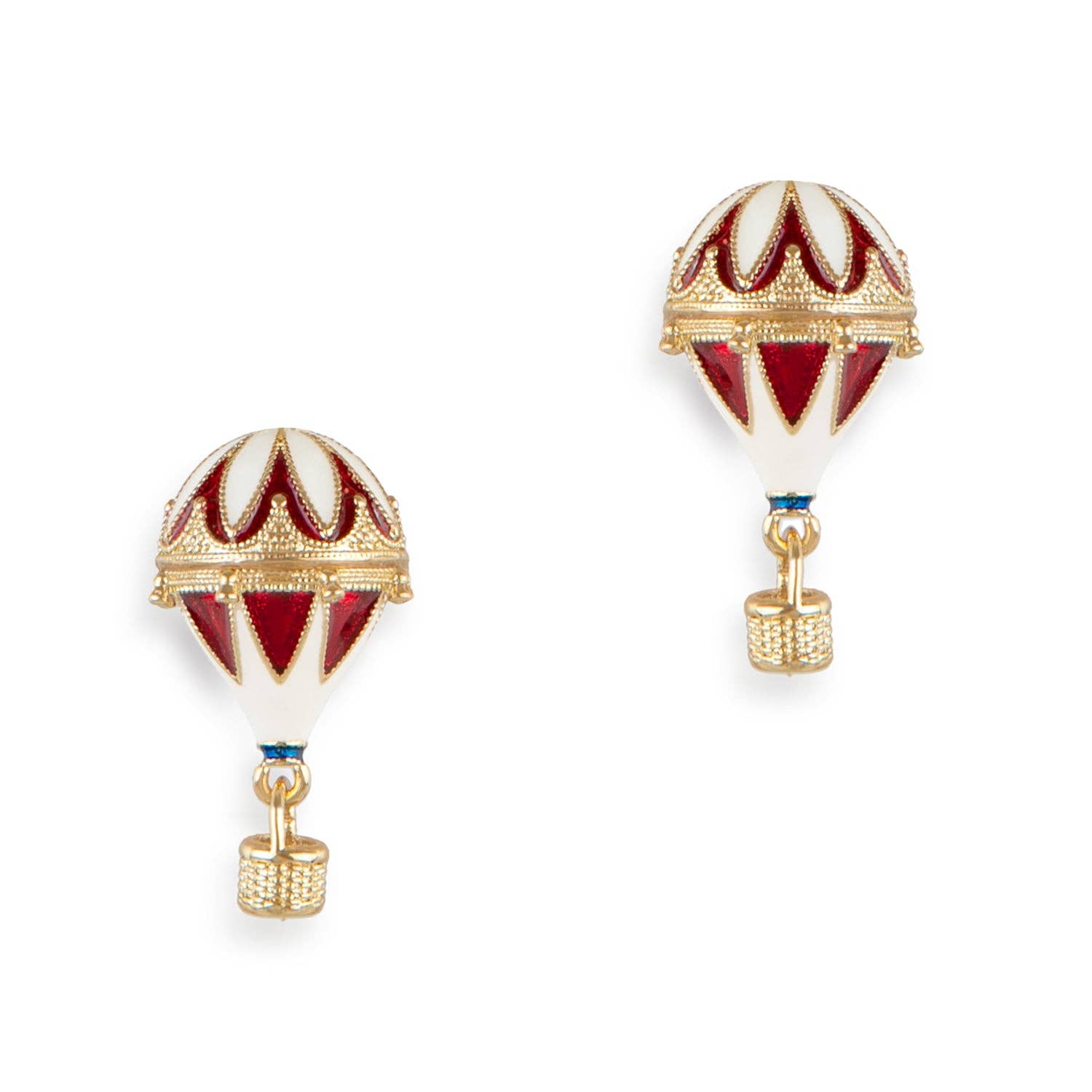 Heteluchtballon Oorhangers van Bill Skinner - verguld gouden oorbellen met emaille ballonnetjes