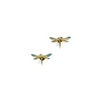 Emaille Libelle Oorknopjes van Bill Skinner - verguld gouden oorknopjes met blauwgroene libelle