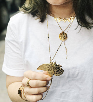 Gouden vlinder lange ketting