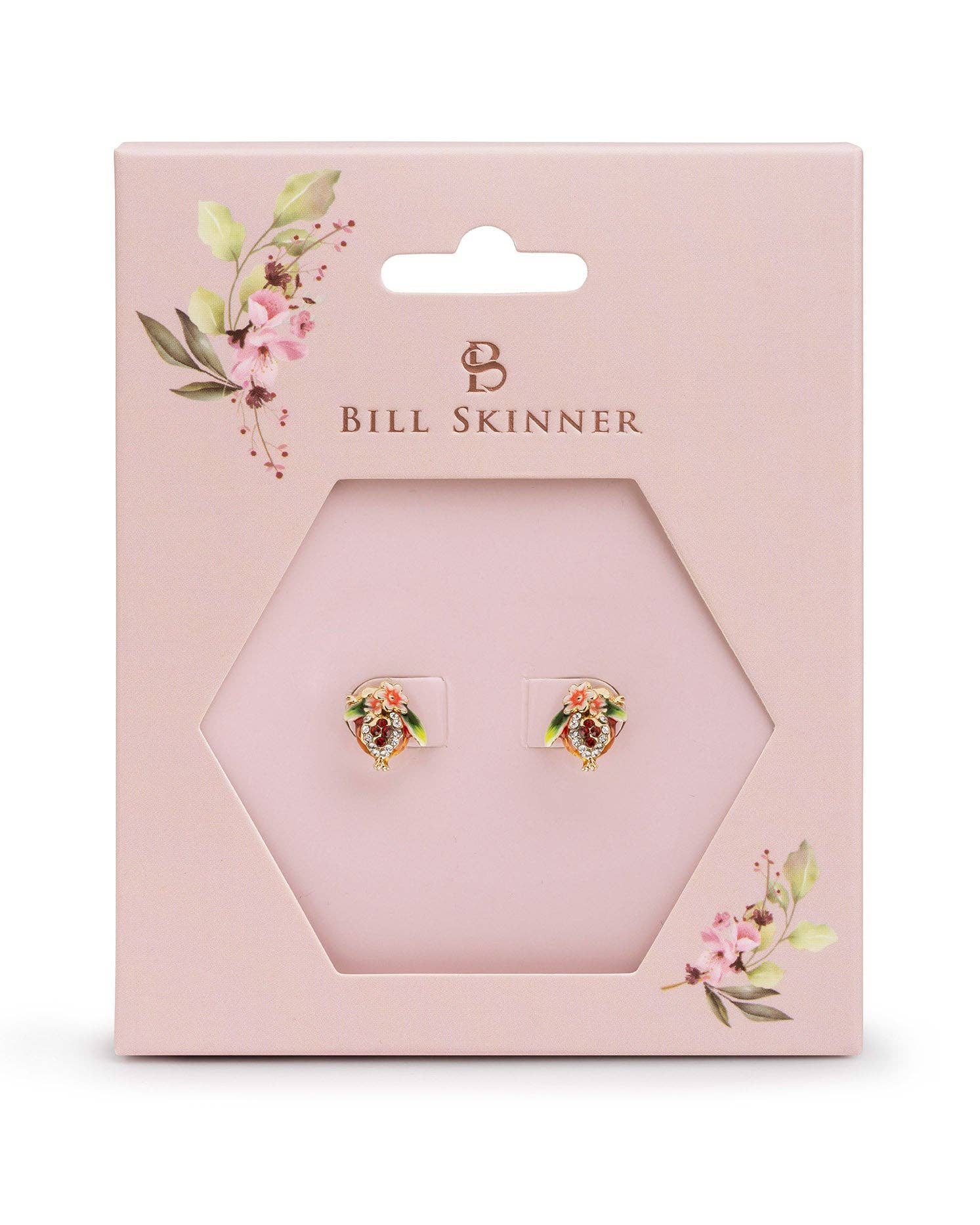 Granaatappelpitten Oorknopjes van Bill Skinner - verguld gouden oorknopjes met rode kristallen
