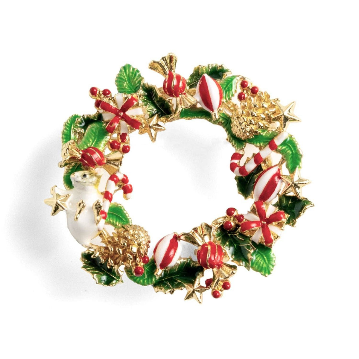 Broche met kerstkrans en muis - Bill Skinner